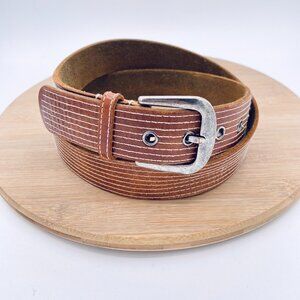American Eagle Belt Mens XL Brown Full Grain Leather Silver Buckle Stitching